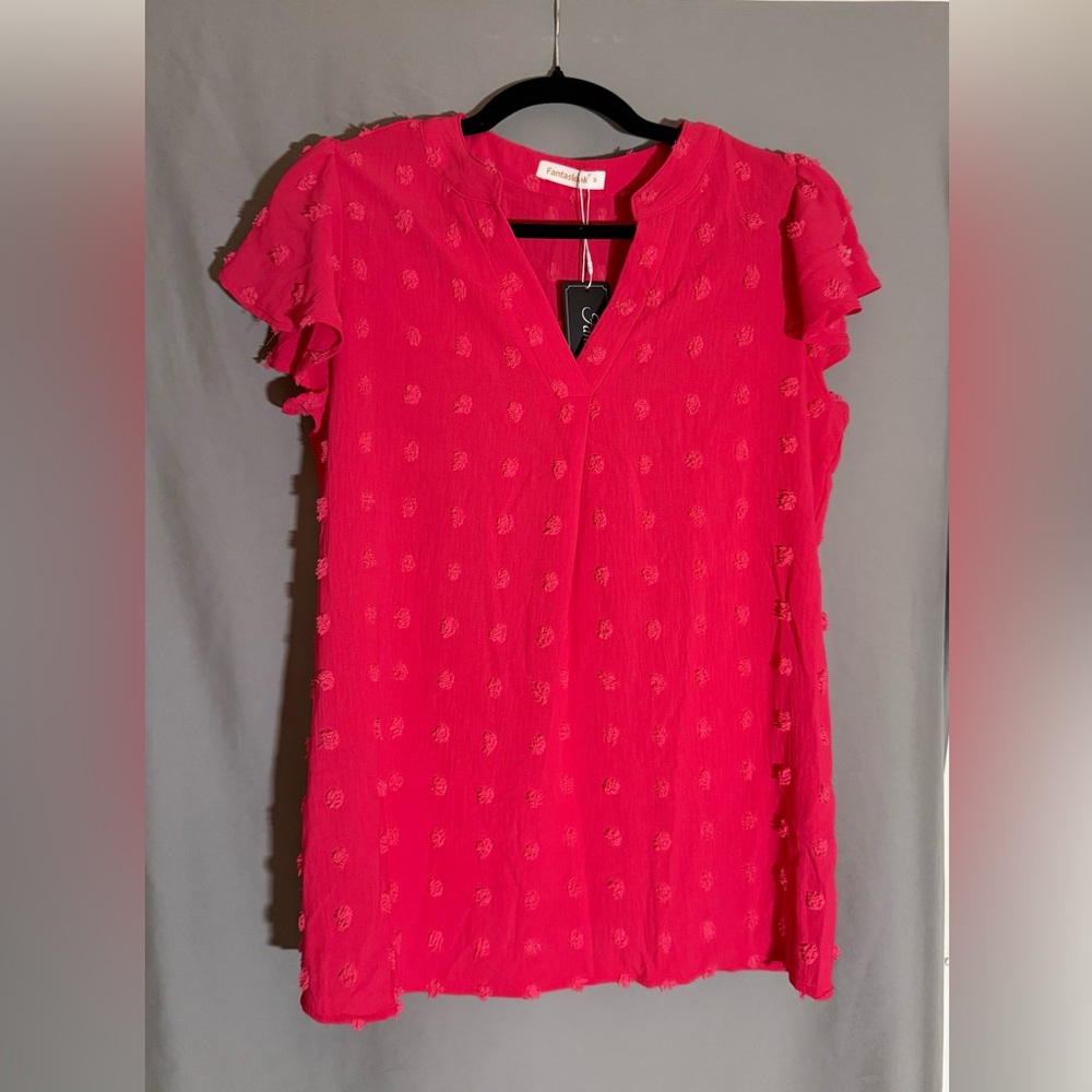 Hot Pink Textured Ruffle Sleeve Blouse – Size M
